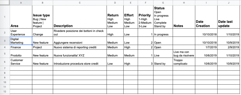 Issue list template for Excel